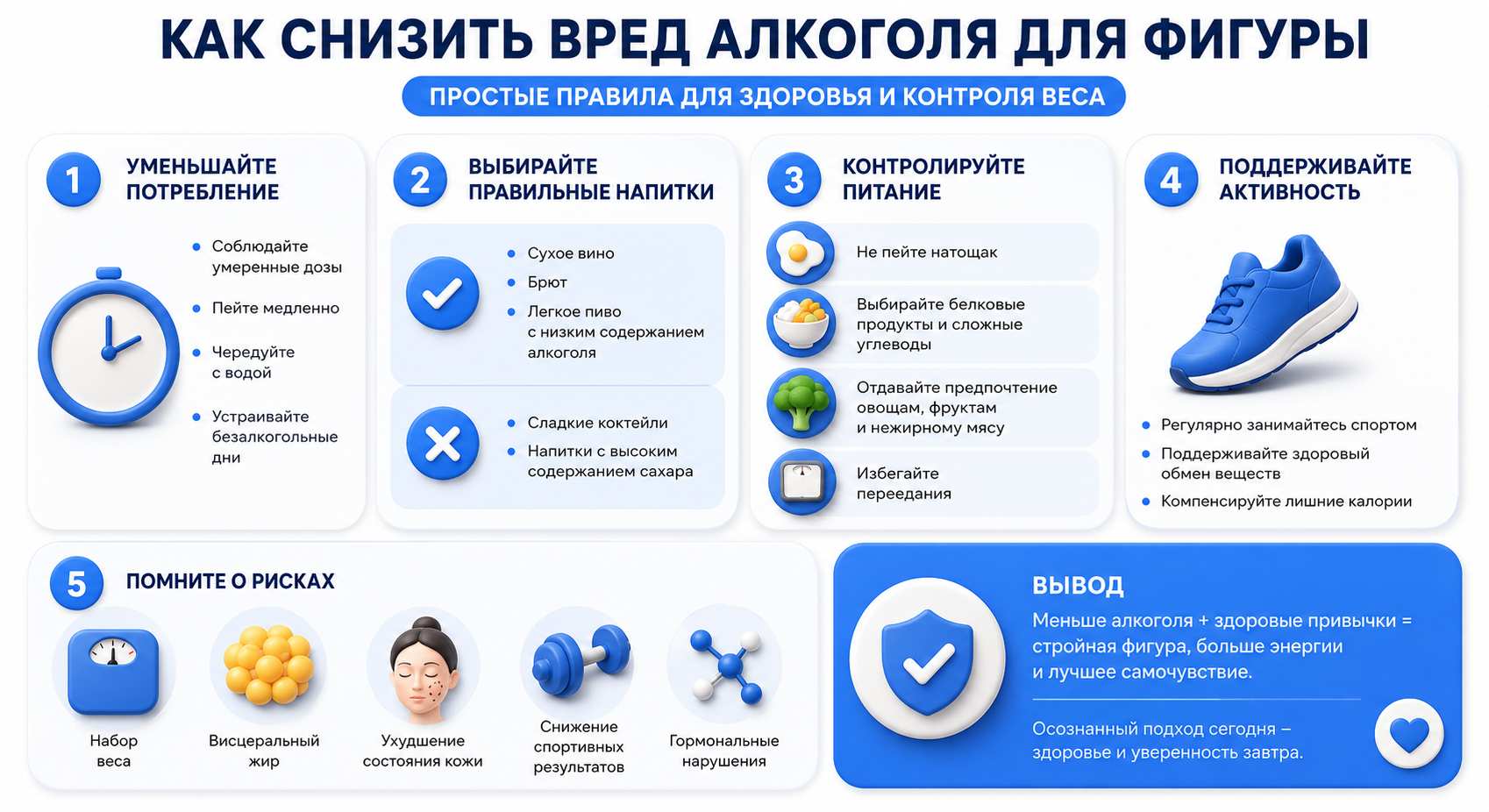 Инфографика на тему снижения вреда алкоголя для фигуры